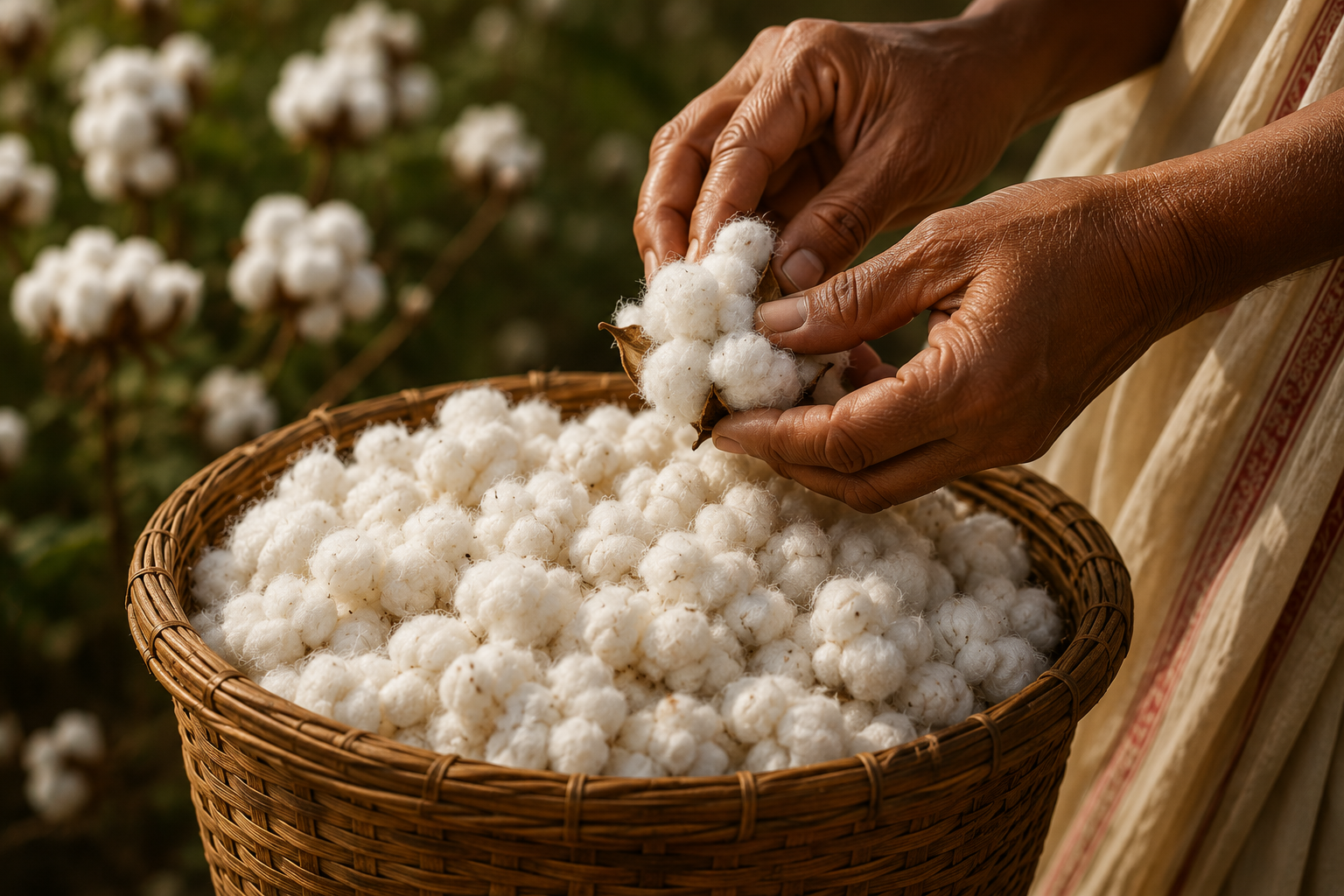 Cotton harvesting — hand picking raw cotton