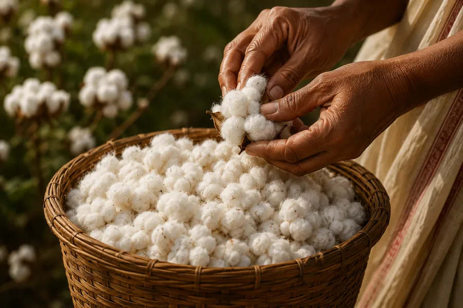 Cotton harvesting — hand picking raw cotton