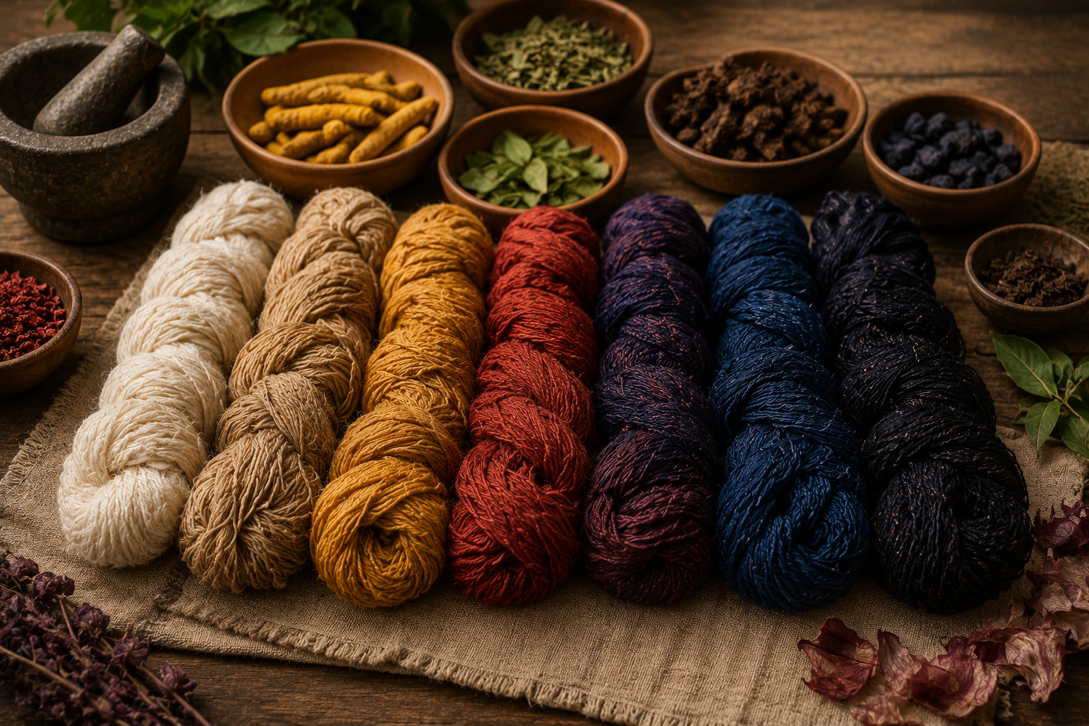 Natural dyeing — colourful yarn with herbs and spices